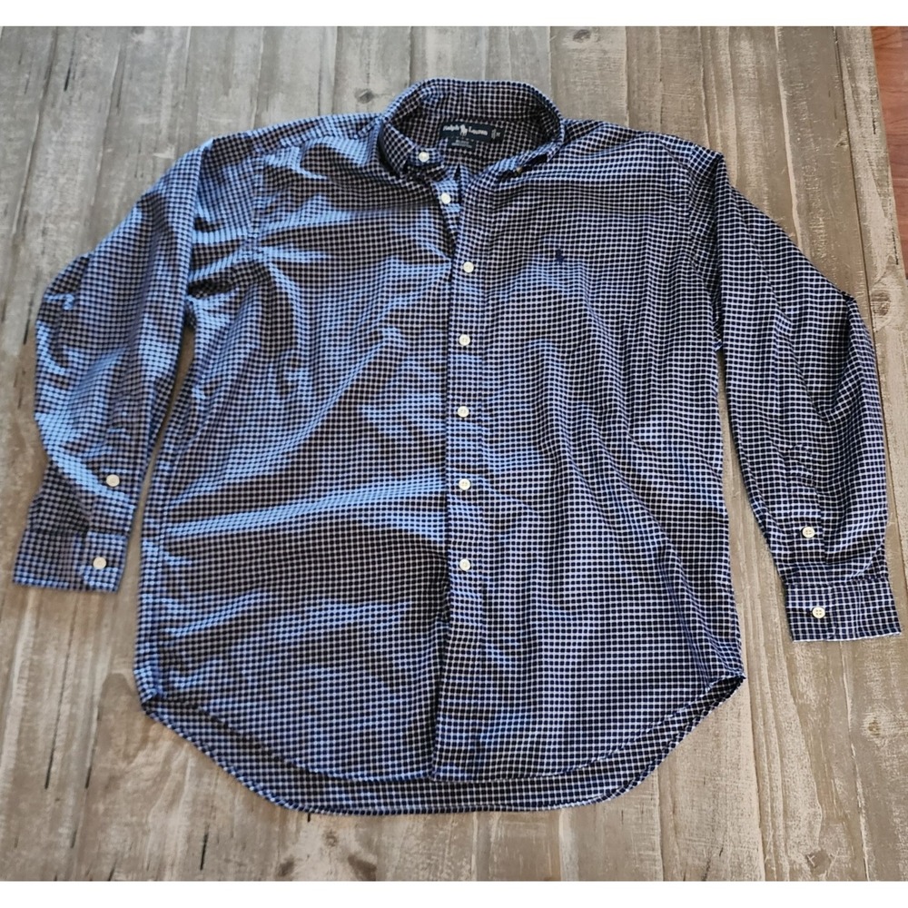 Ralph Lauren Blake Classic Fit Mens Long Sleeve Shirt Medium Blue Plaid Cotton